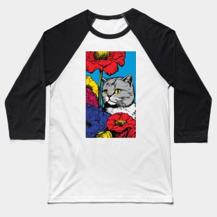 Scottish Fold Cat Vibrant Tropical Flower Tall Retro Vintage Digital Pop Art Portrait 2 Baseball T-Shirt